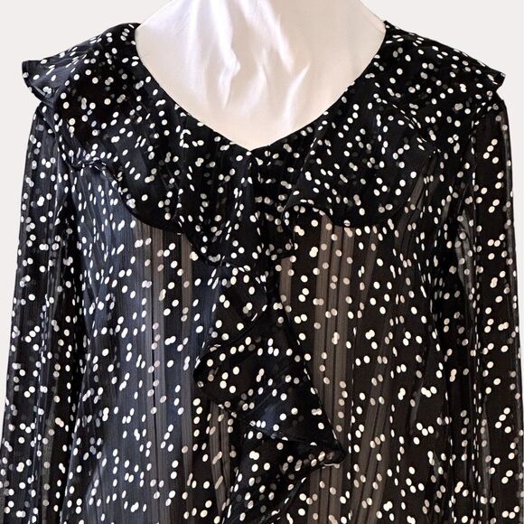 Isaac Mizrahi IMNYC Sheer Chiffon Ruffle Polka Dot Blouse Top S - Picture 2 of 6